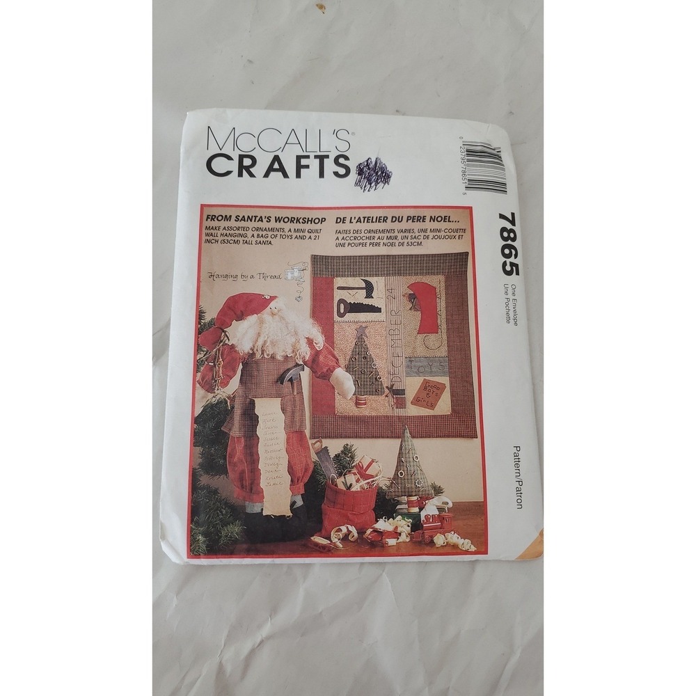 McCalls Crafts‎ 7865 Workshop Santa Wall Hanging Mini Quilt Pattern 1995 Vintage
